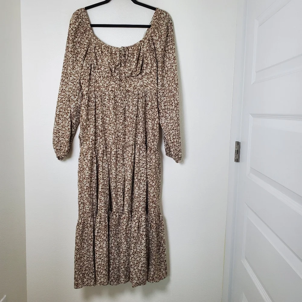Jacquie The Label Women's Brown‎ Ditsy Floral Long Sleeve Midi Dress